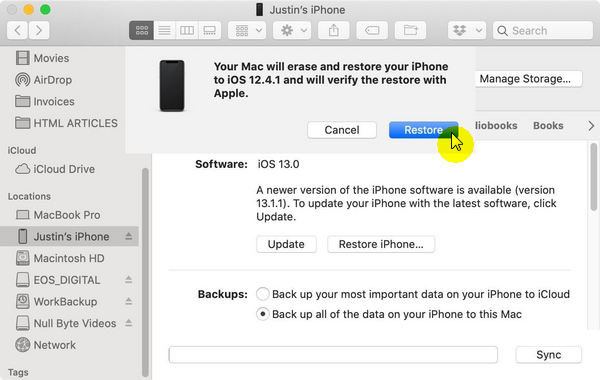 your mac will erase and restore iphone