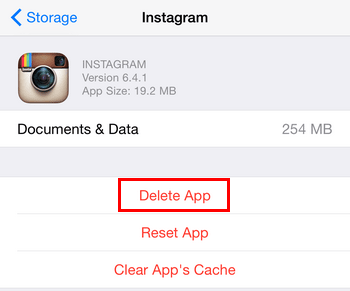 clear instagram cache delete app