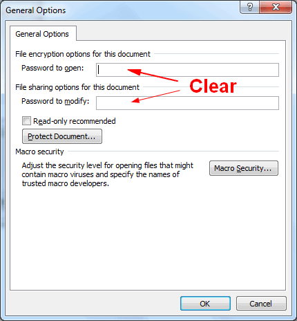 empty password box and decrypt word doc