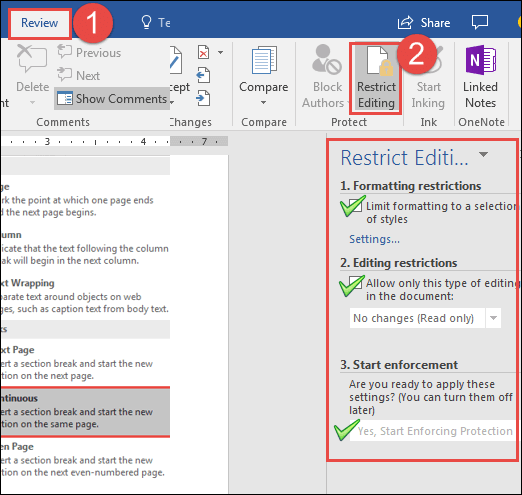 restrict editing in word