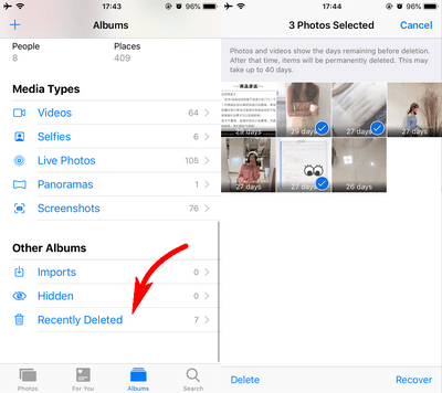 remove deleted photos from recently deleted album iphone