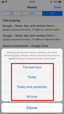 selectively remove safari searches iphone