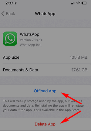 offload or delete apps to clear other on iphone