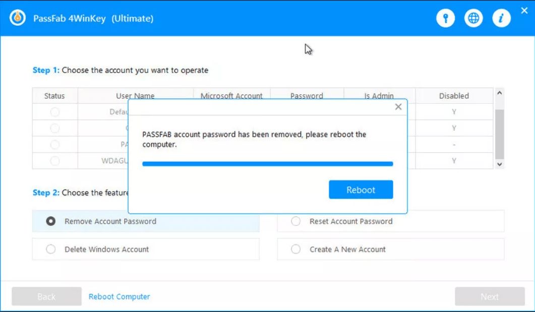 remove account password successfully