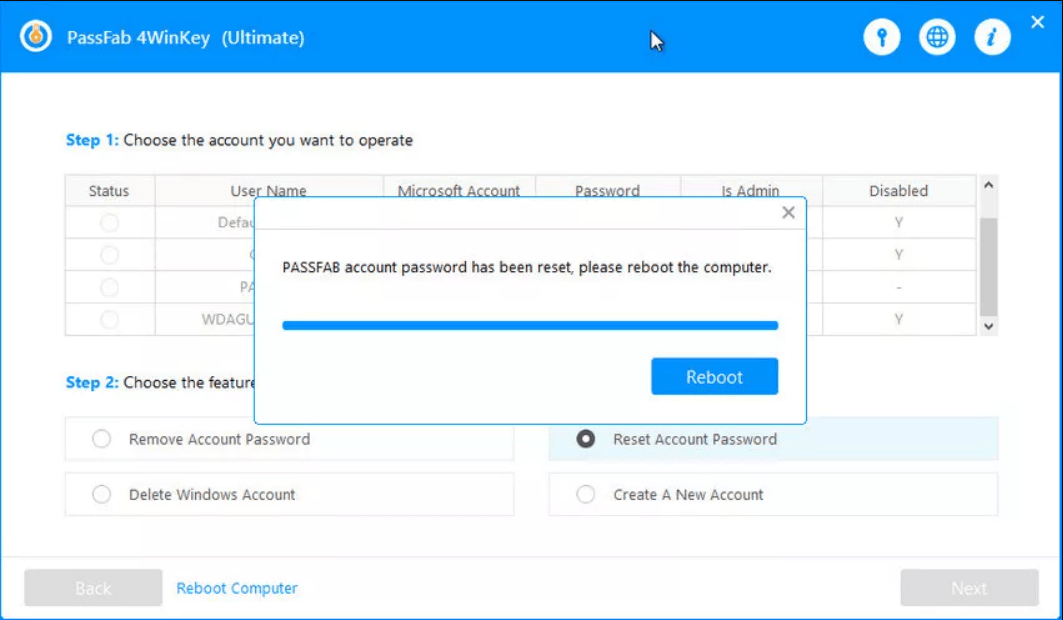 reset account password successfully